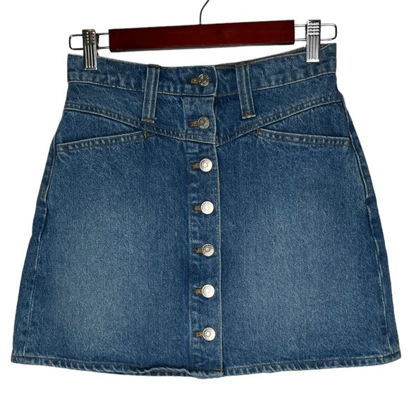 Madewell Dresses & Skirts - Madewell A-Line Button Front Denim Short Western 4-Pocket Skirt 24 Inch Waist